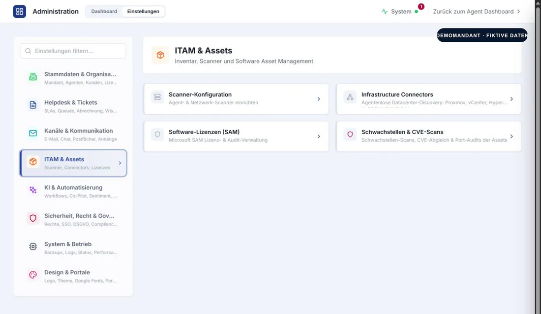 AISupportDesk Administration für Scanner, Remote Agents und Infrastructure Connectors